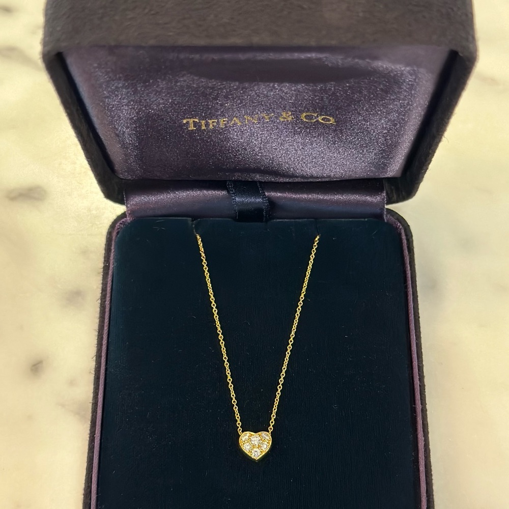 TIFFANY & CO. - 18K Gold Diamond Heart Pendent Necklace - Picture 2 of 10